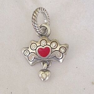 Brighton Charm Silver Crown Charm with Red Heart & Crystal Dangle